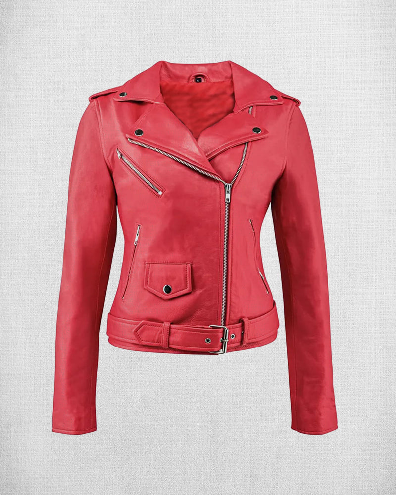 Shop Stylish Red Leather Biker Jacket For Women