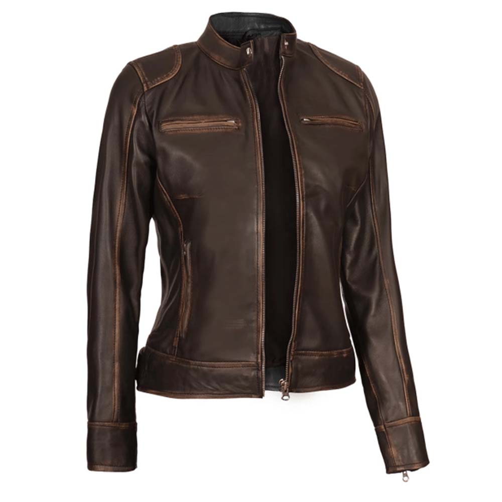Shop Womens Rub Off Brown Vintage Leather Jacket