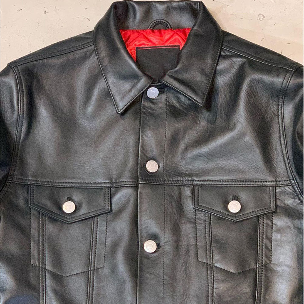 Shop Black Stylish Trucker Slim fit Leather Jacket Men by TJS