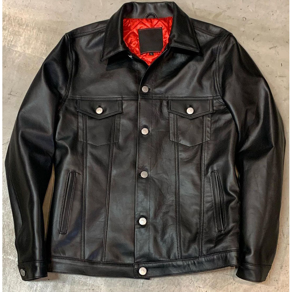 Shop Black Stylish Trucker Slim fit Leather Jacket Men by TJS
