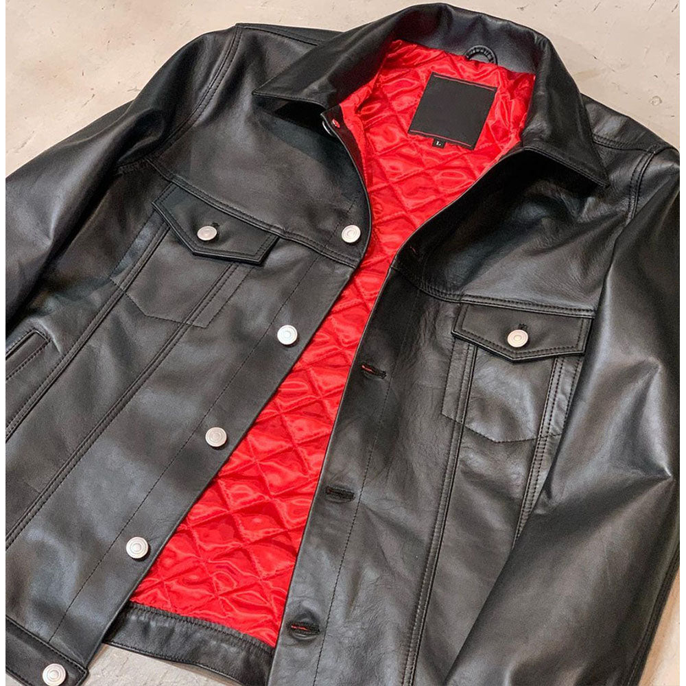 Shop Black Stylish Trucker Slim fit Leather Jacket Men by TJS