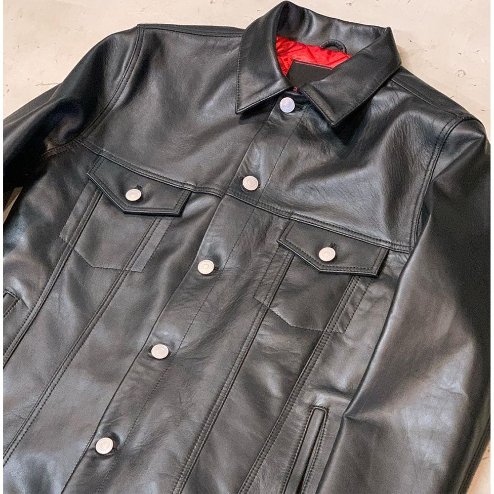 Shop Black Stylish Trucker Slim fit Leather Jacket Men by TJS