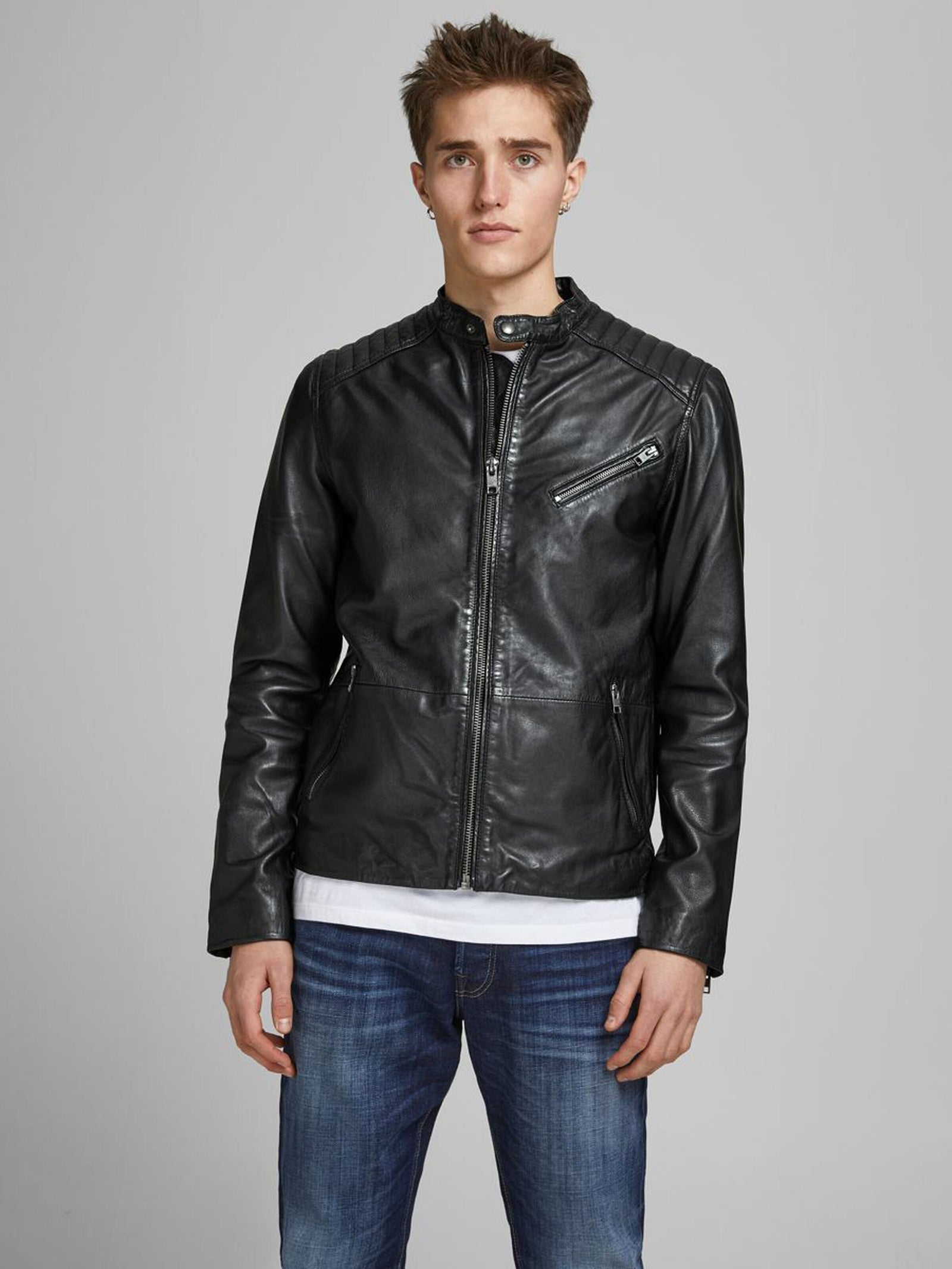 Shop Men's Classic Bomber Style Black Leather Jacket