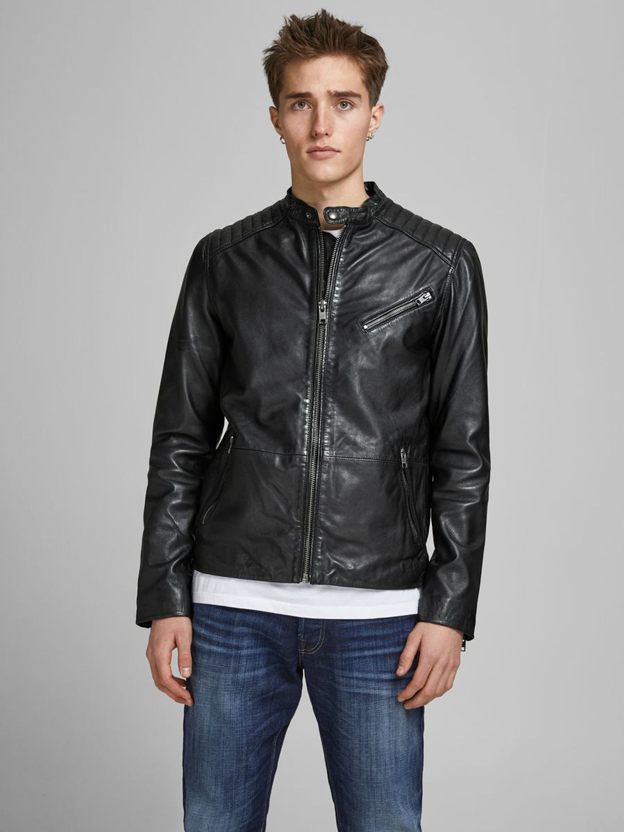 Shop Men's Classic Bomber Style Black Leather Jacket