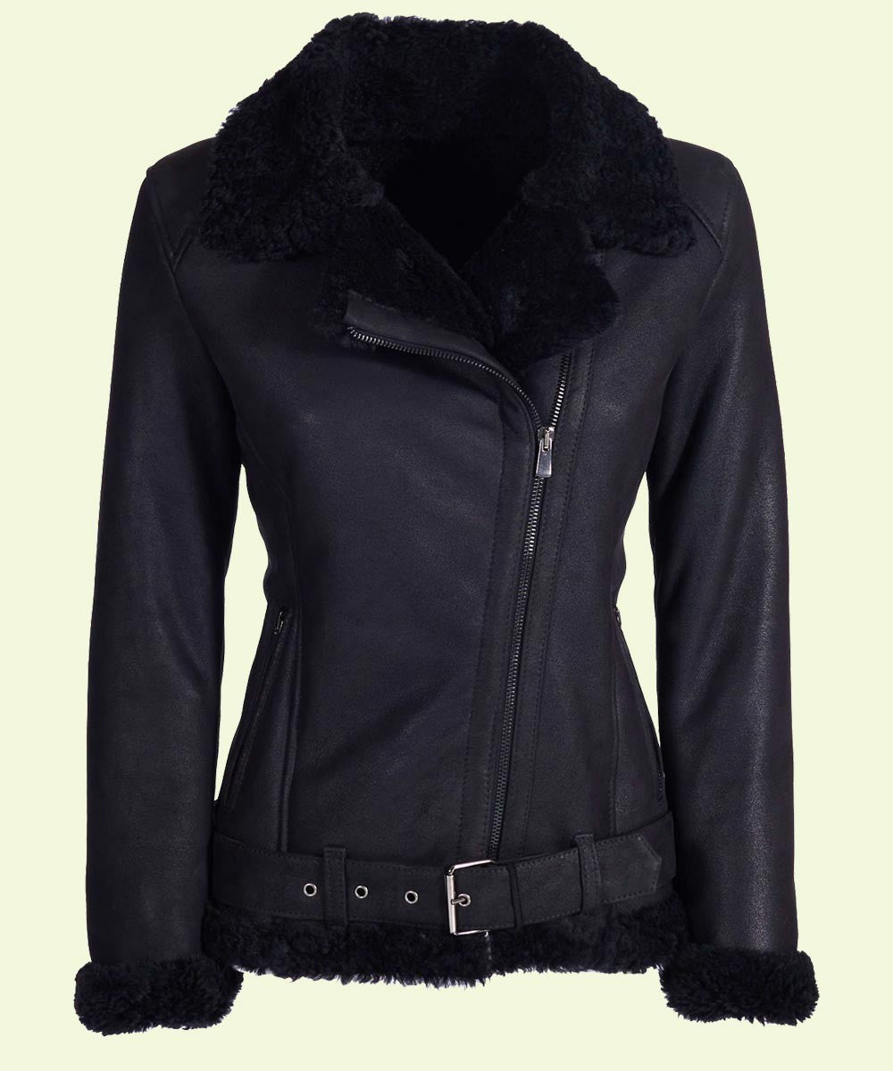 Shop Women's Faux Shearling Black Leather Jacket