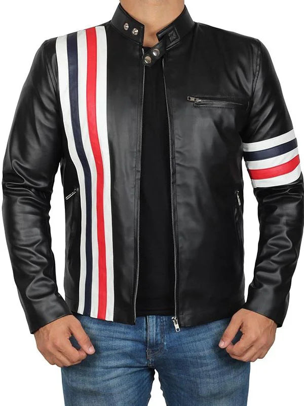 Shop USA Flag Elegant Black Biker Leather Jacket