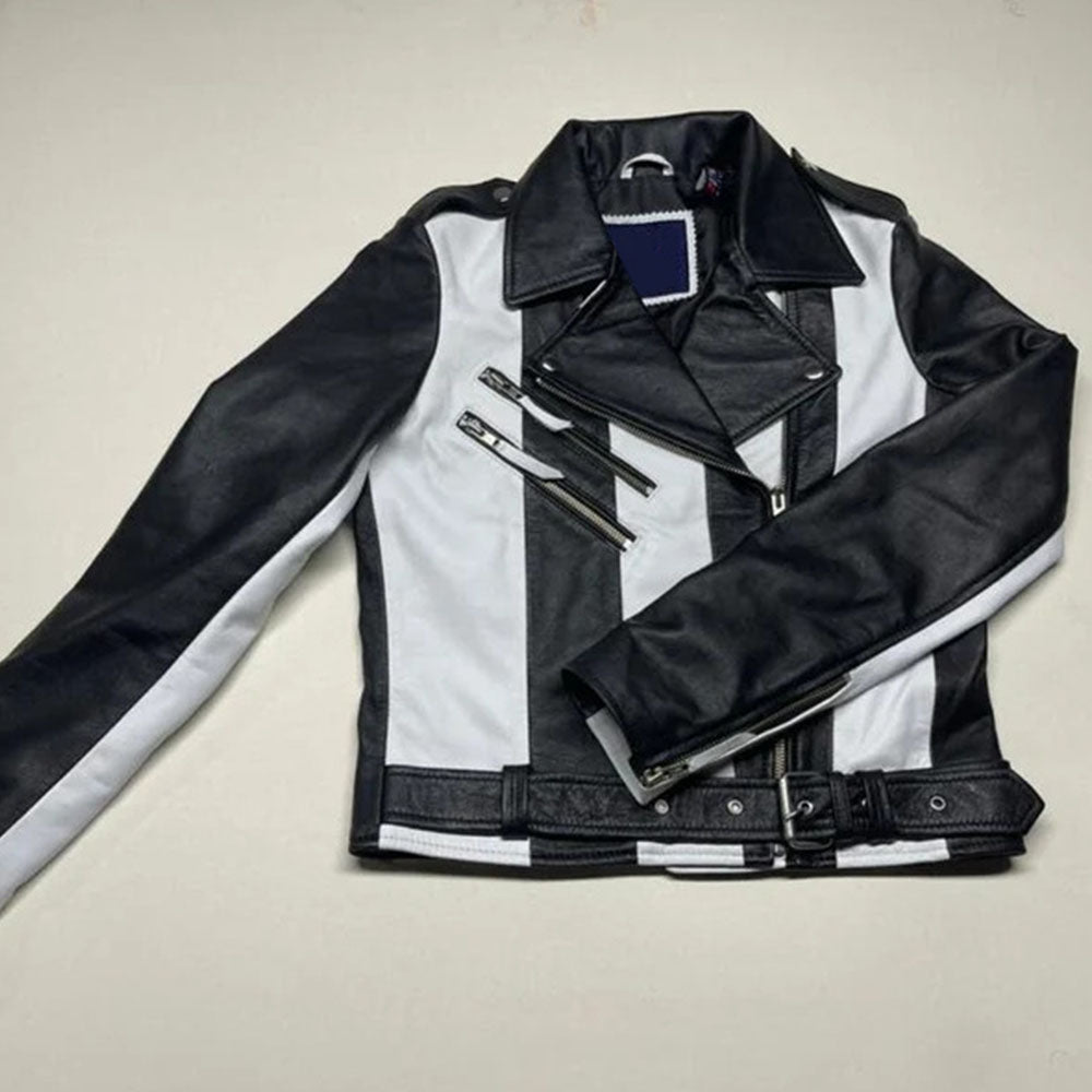 Shop Women's And Girl's White And Black Stylish Two Tone Biker Jacket