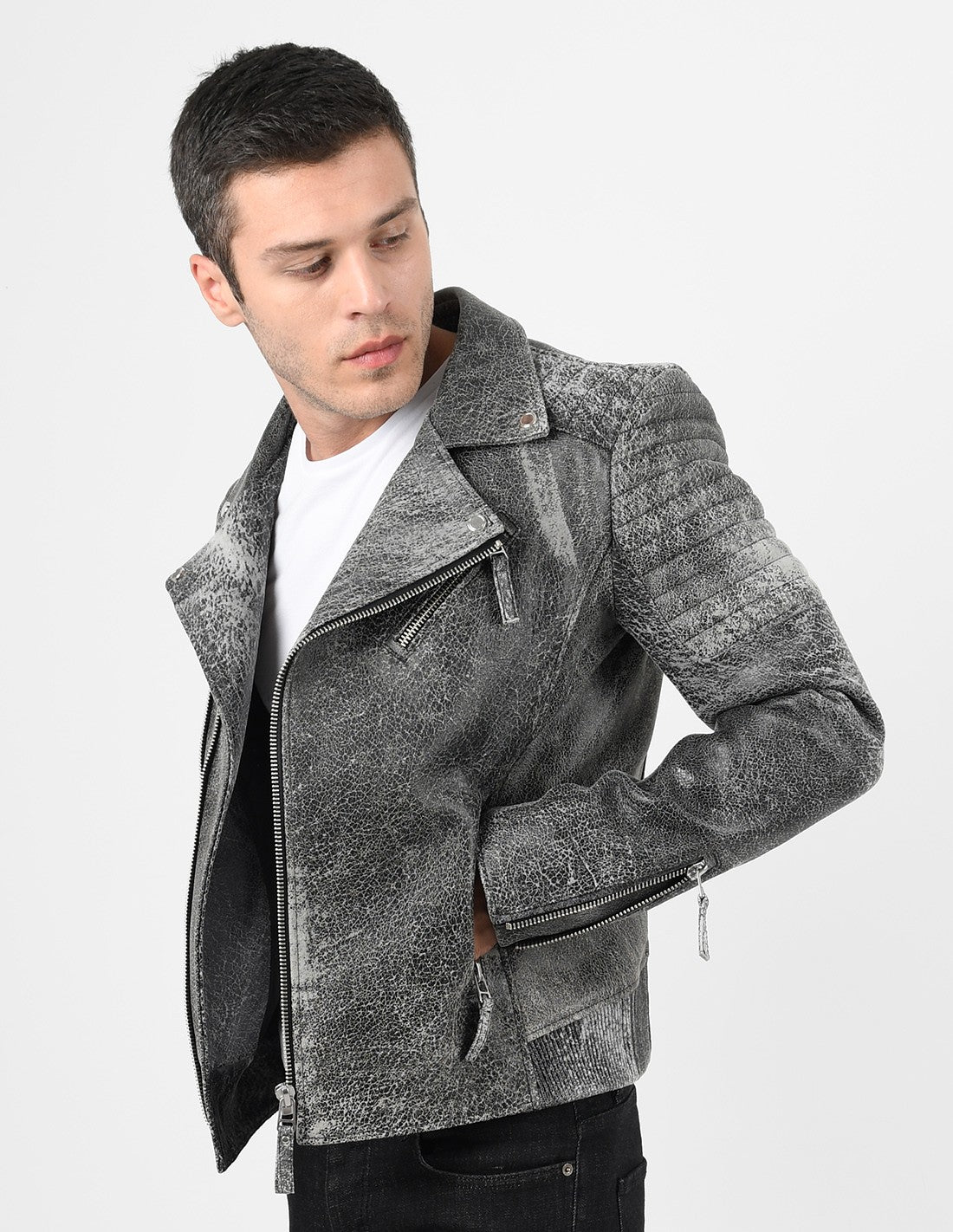 Shop Men's Biker Crackle Stylish Leather Jacket