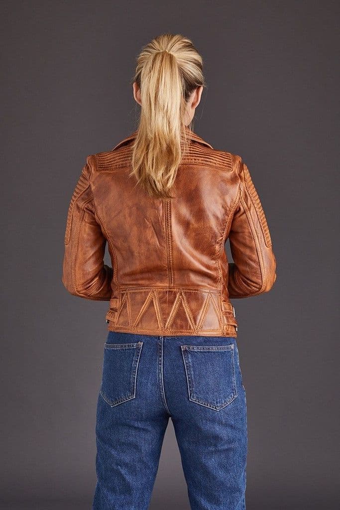 Shop Women Tan Biker Leather Jacket