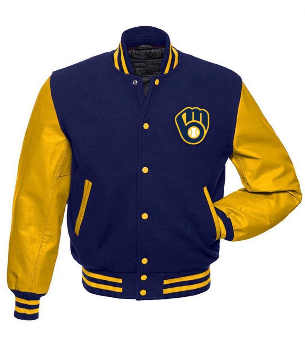 Shop Letterman Milwaukee Brewers Yellow and Blue Jacket