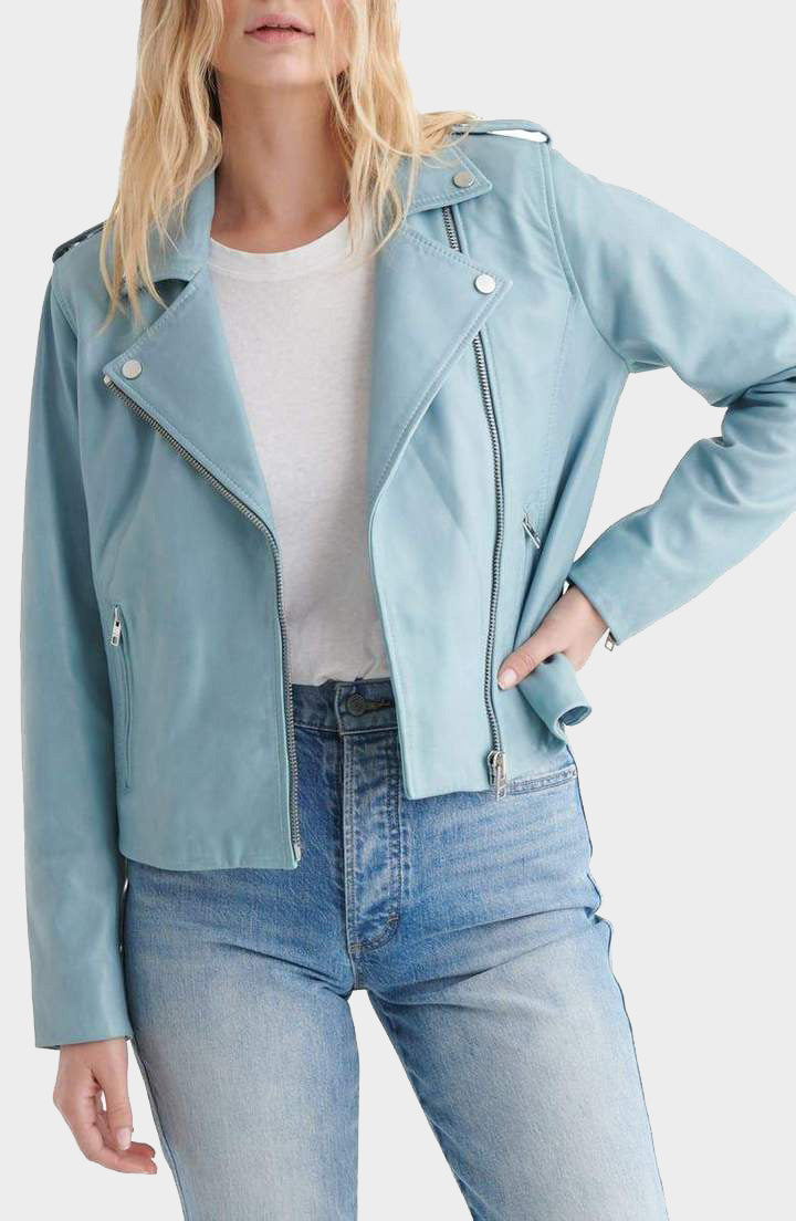 Shop Women Light Blue Biker Jacket