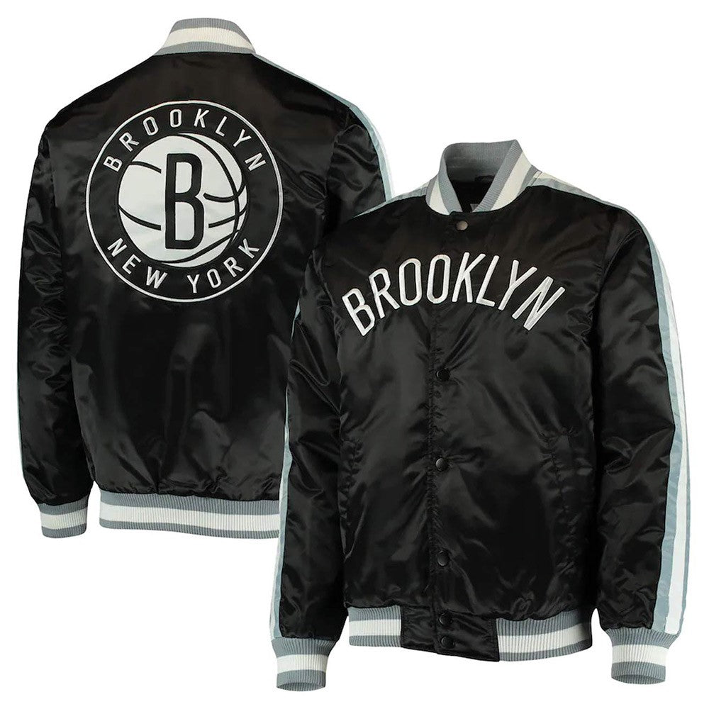Shop The Offensive Brooklyn Nets Varsity Black Satin Jacket