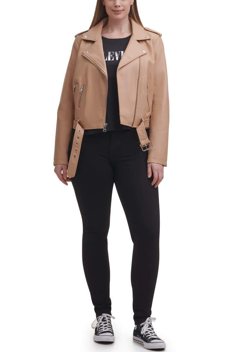 Shop Water Repellent Leather Fashion Belted Moto Jacket