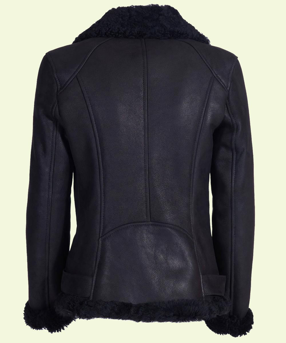 Shop Women's Faux Shearling Black Leather Jacket