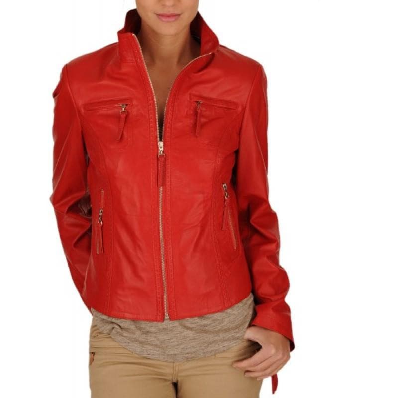 Shop Women Red Motorcycle Ladies Leather Jacket