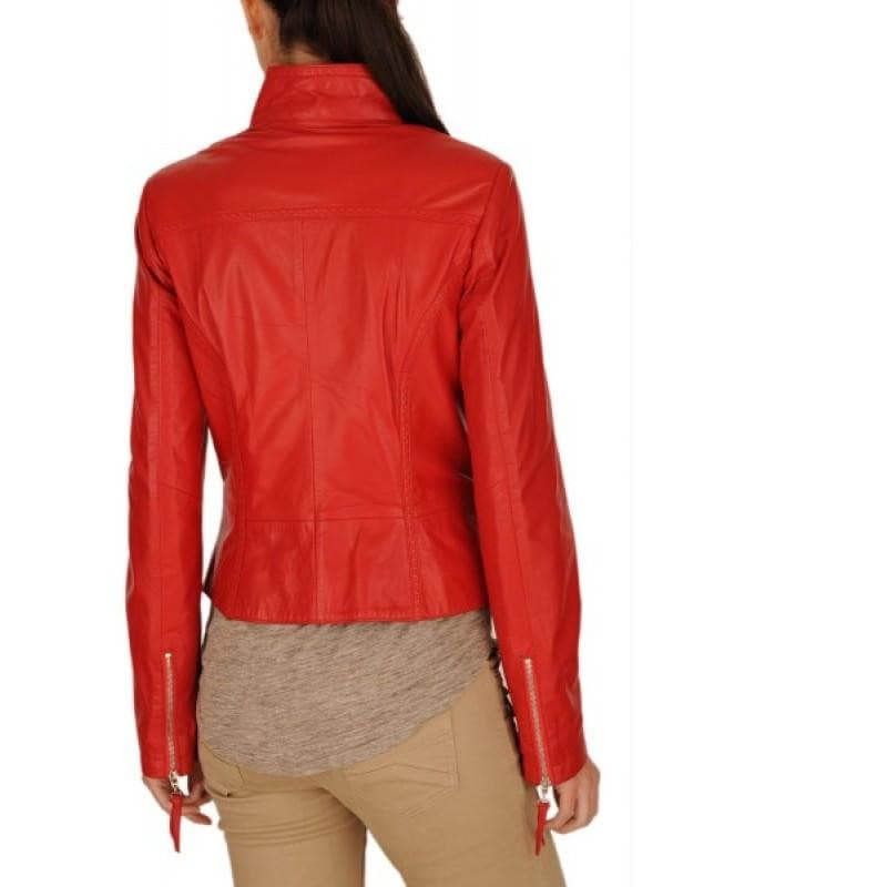 Shop Women Red Motorcycle Ladies Leather Jacket