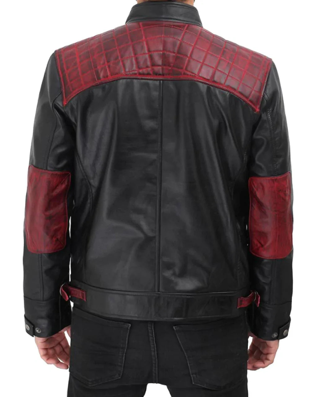 Shop Men Black Genuine Leather Jacket With Stylish Red Padding