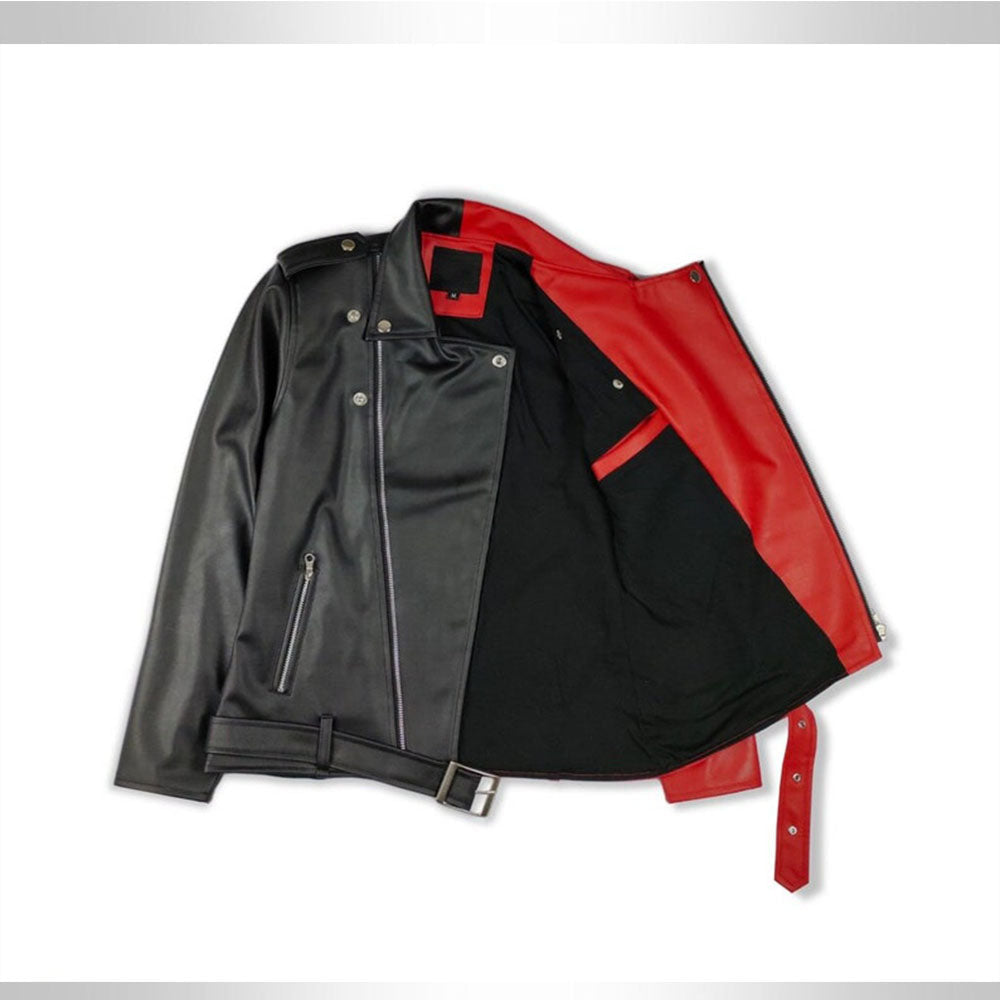 Shop Two Tones Black and Red Custom Leather Jacket