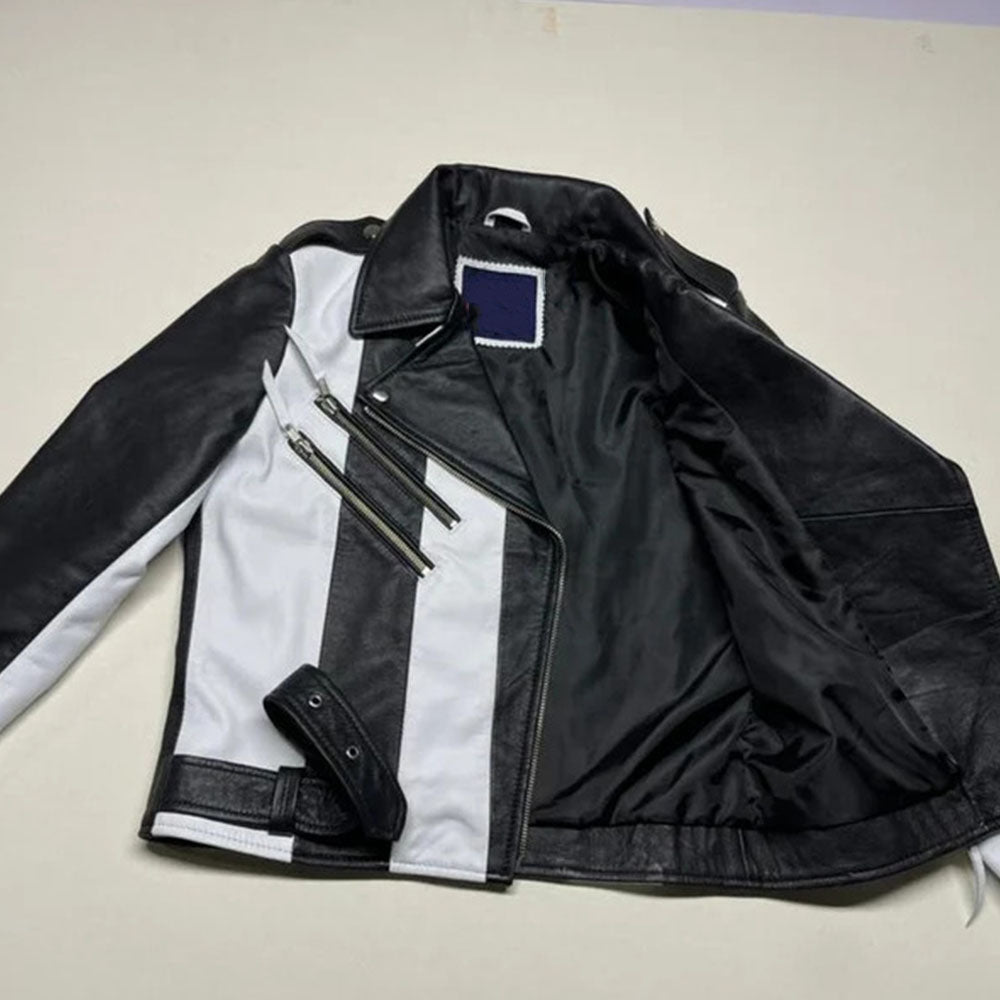 Shop Women's And Girl's White And Black Stylish Two Tone Biker Jacket