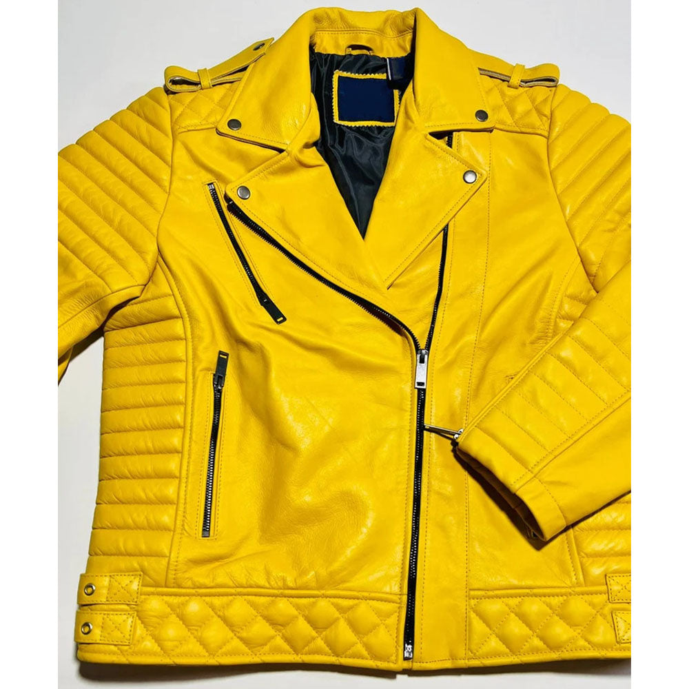 Shop Women's Yellow Genuine Leather Biker Jacket