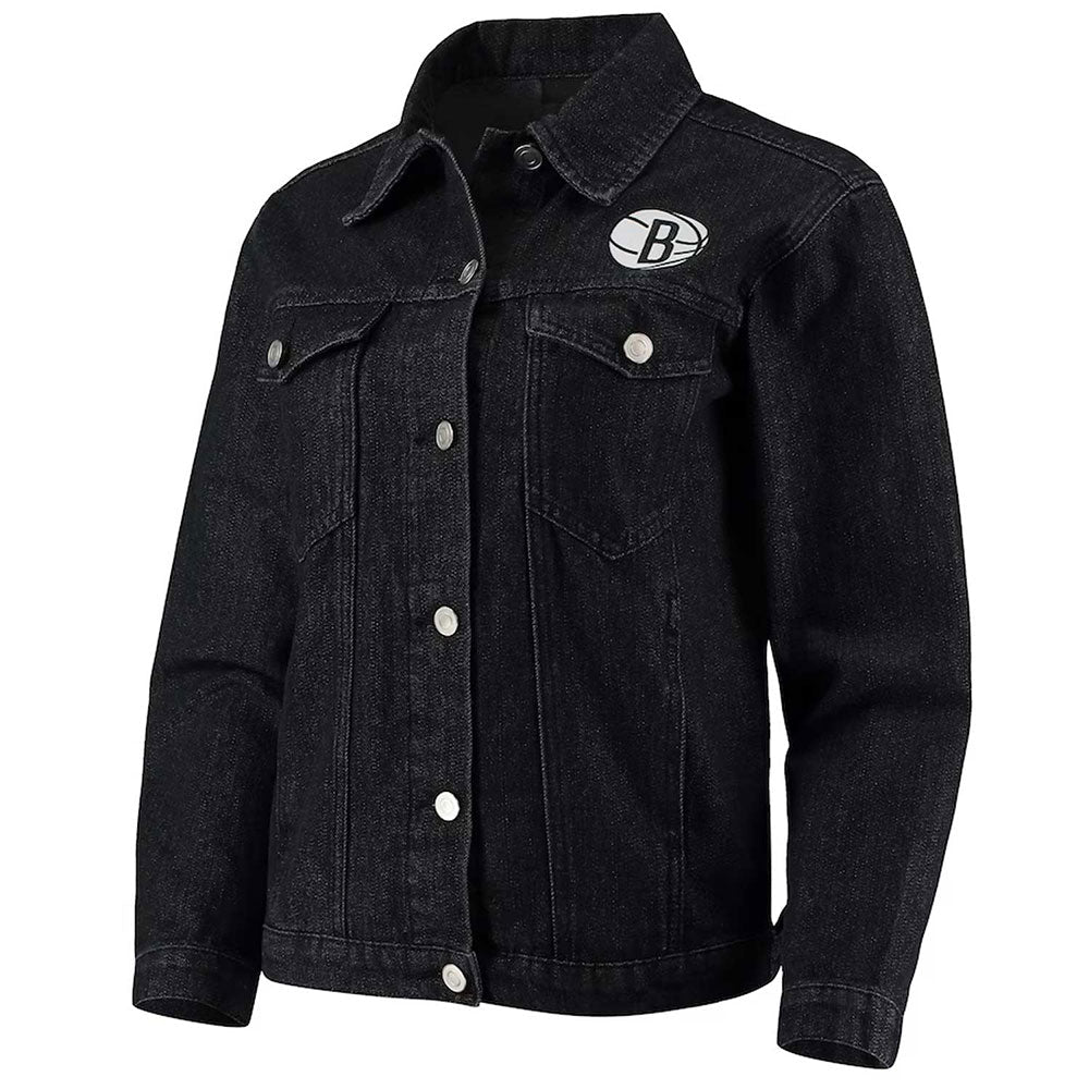 Shop Black Brooklyn Nets Patch Button-Up Denim Jacket