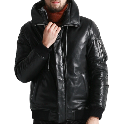 Shop Genuine Sheepskin Leather Jacket For Men Goose Down Winter Coat Warm &amp; Thick Outwear by tjs