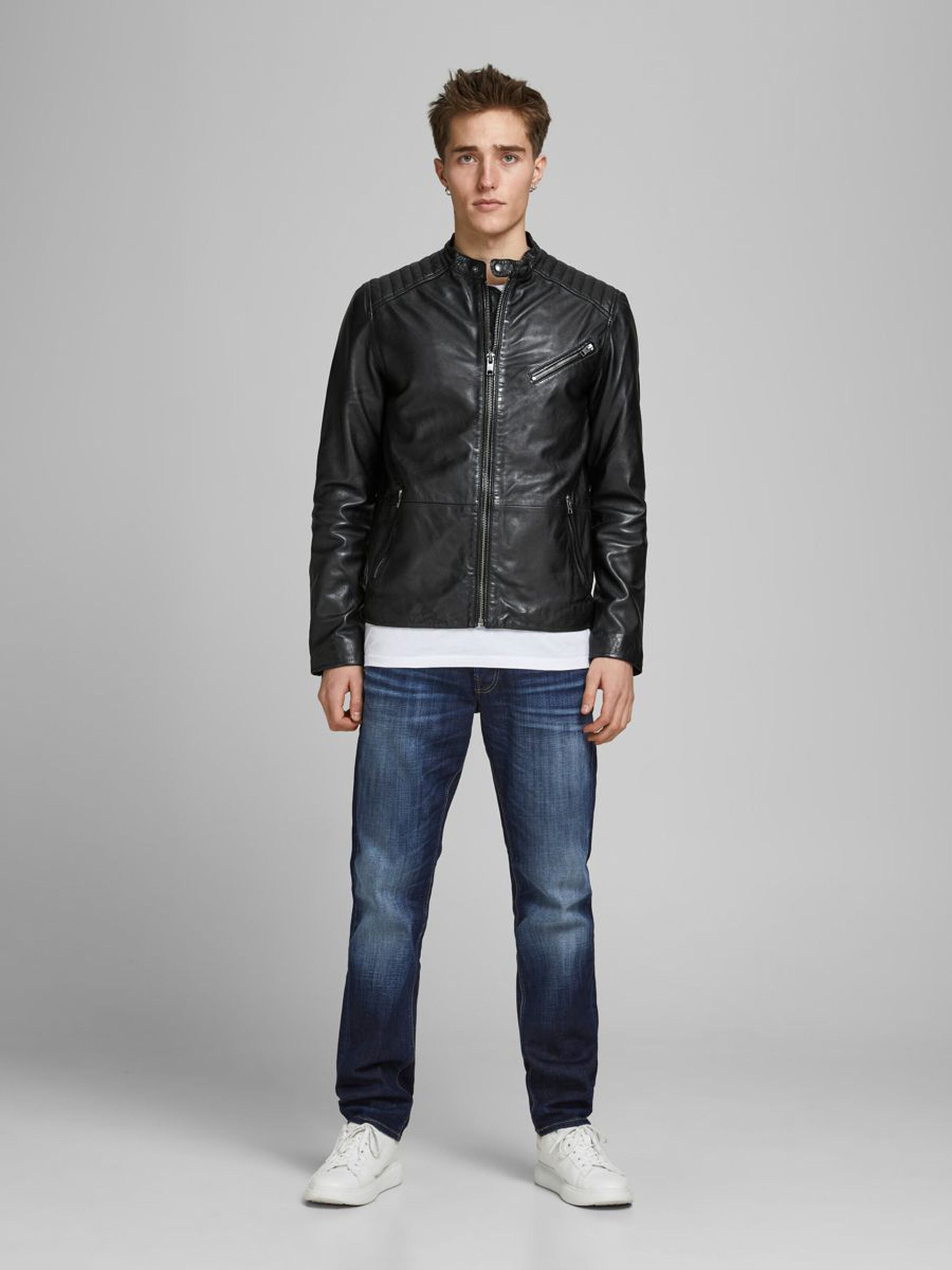Shop Men's Classic Bomber Style Black Leather Jacket