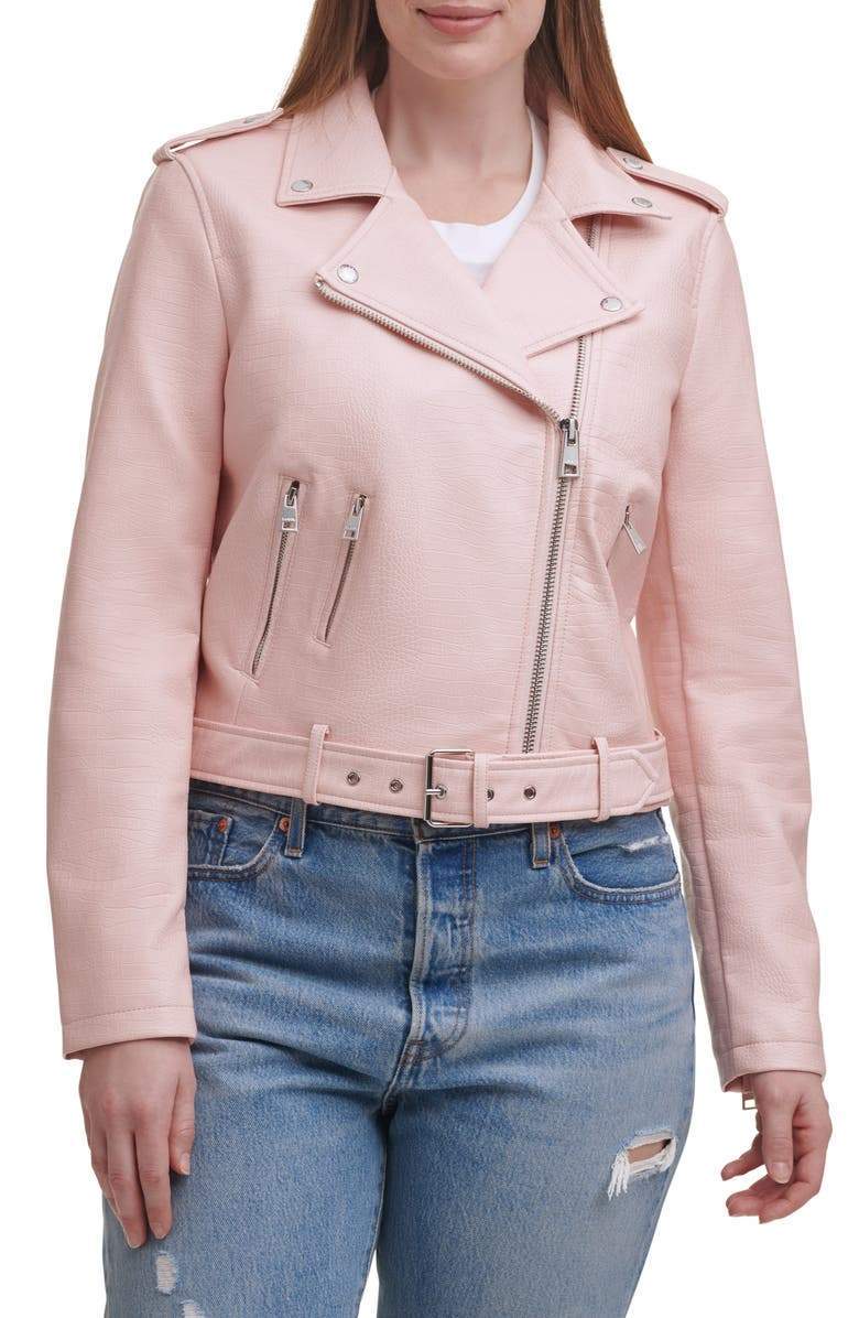 Shop Water Repellent Leather Fashion Belted Moto Jacket