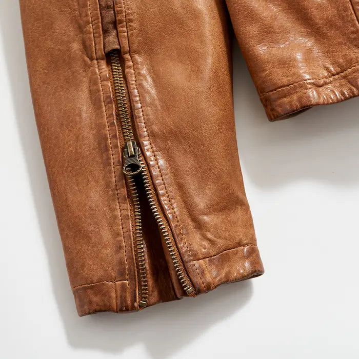 Shop Brown Lambskin Leather Rider Jacket By TJS