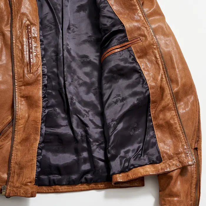Shop Brown Lambskin Leather Rider Jacket By TJS