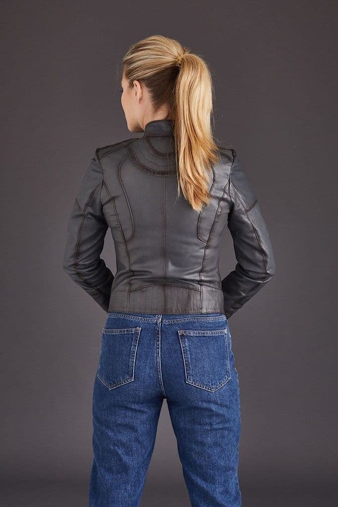 Shop Women Gray Motorcycle Leather Jacket