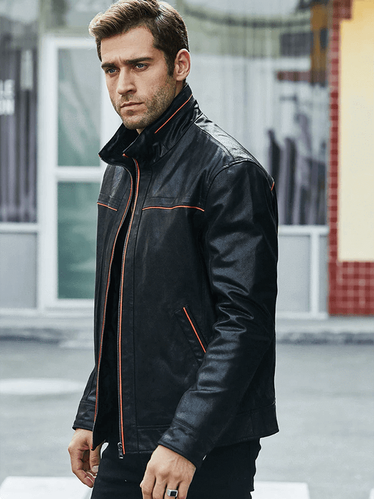 Shop Men's Casual Vintage Style Black Leather Jacket