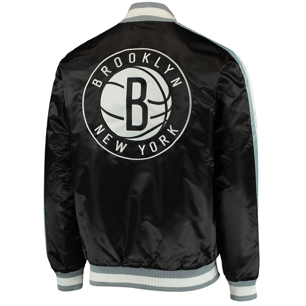 Shop The Offensive Brooklyn Nets Varsity Black Satin Jacket