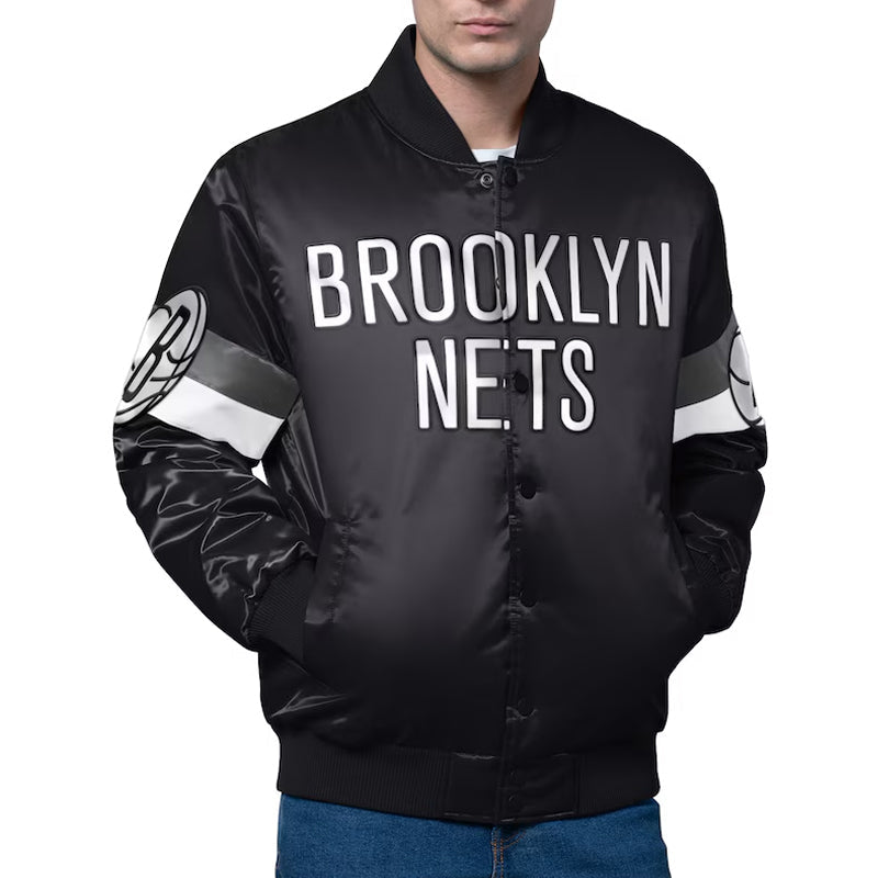 Shop Brooklyn Nets Triple Option Varsity Satin Jacket