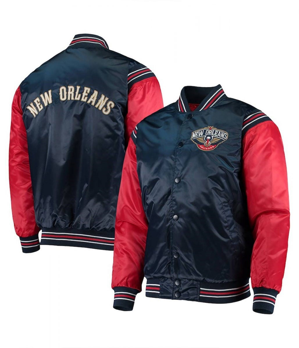 Shop New Orleans Pelicans Navy and Red Satin Jacket