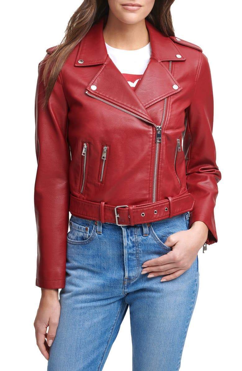 Shop Water Repellent Leather Fashion Belted Moto Jacket