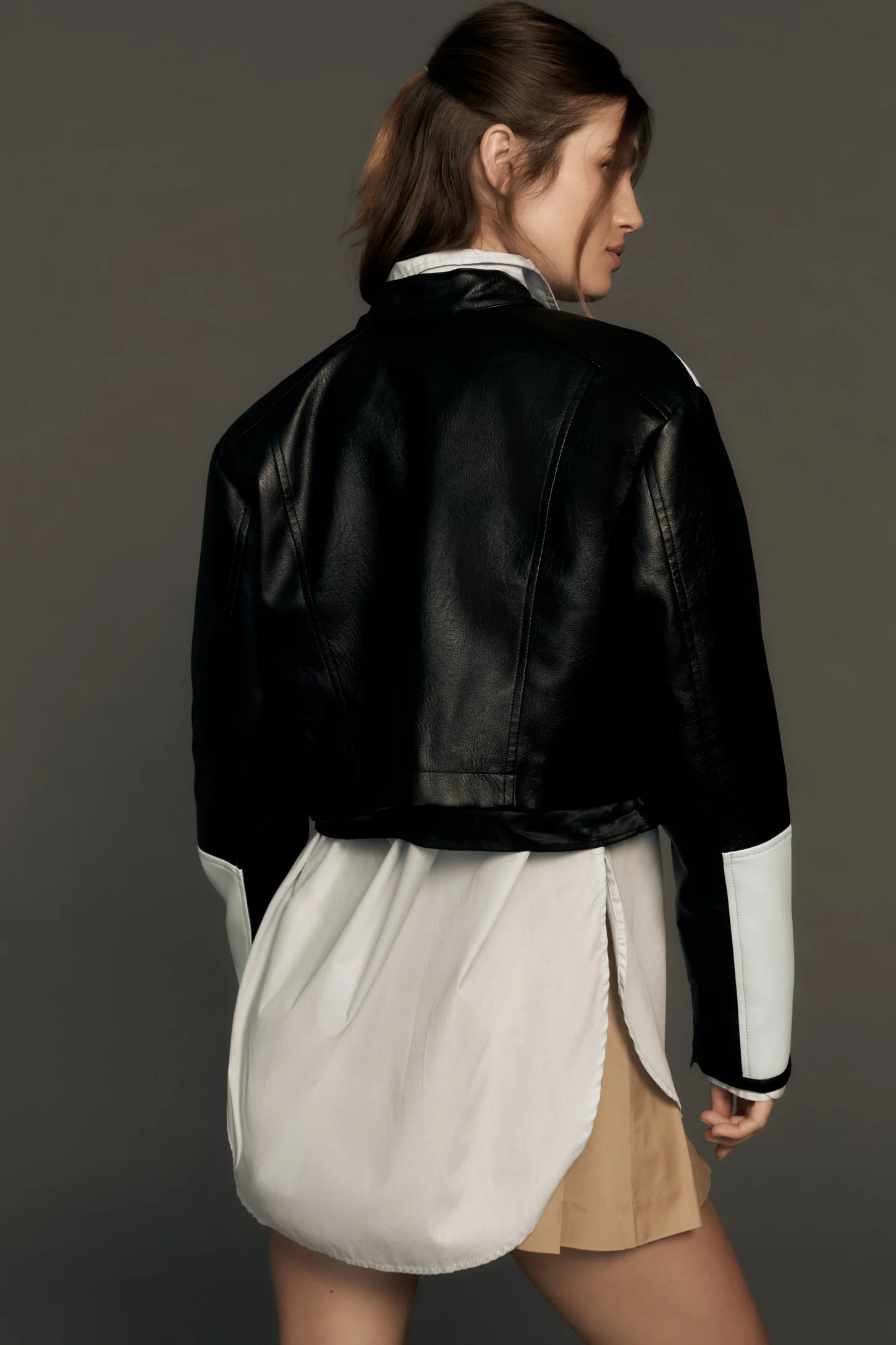 Shop Maeve Cropped Colorblock Biker Jacket