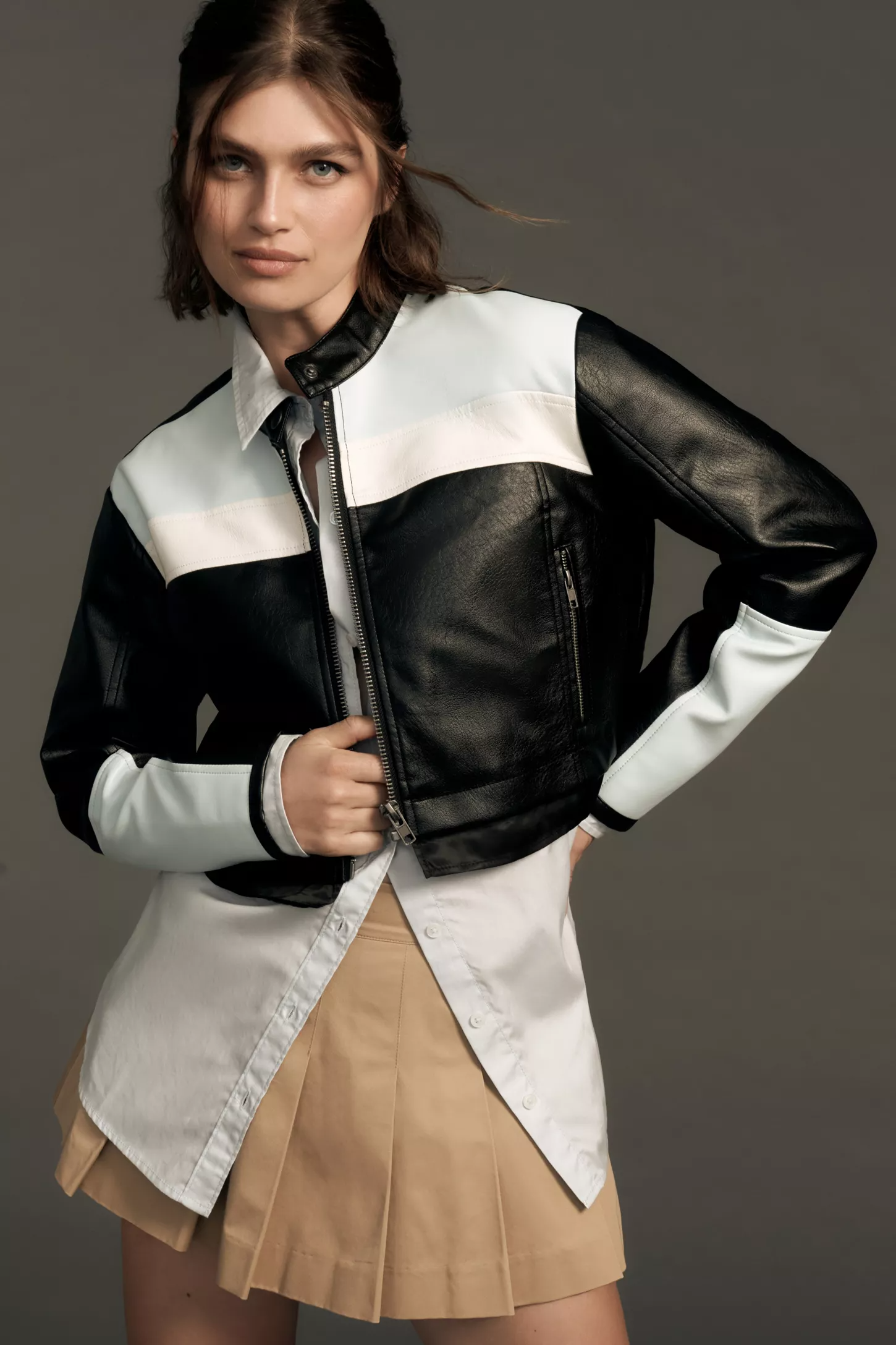 Shop Maeve Cropped Colorblock Biker Jacket