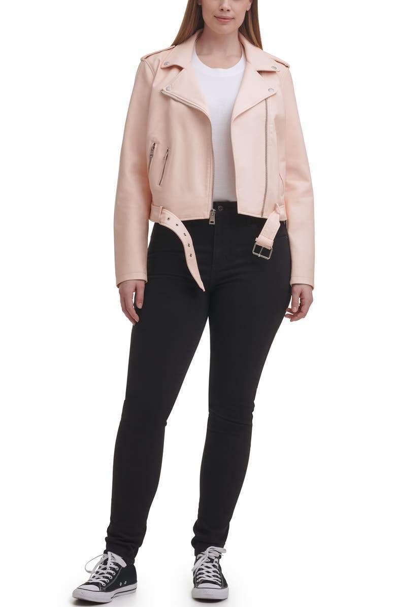 Shop Water Repellent Leather Fashion Belted Moto Jacket