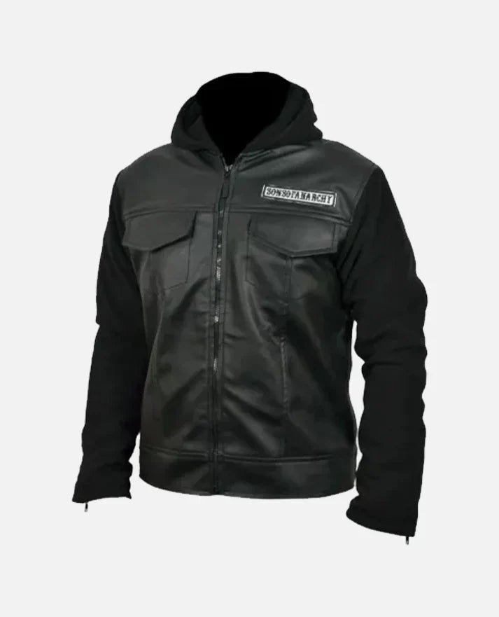 Shop Sons Of Anarchy Black Leather Jacket with Hoodie