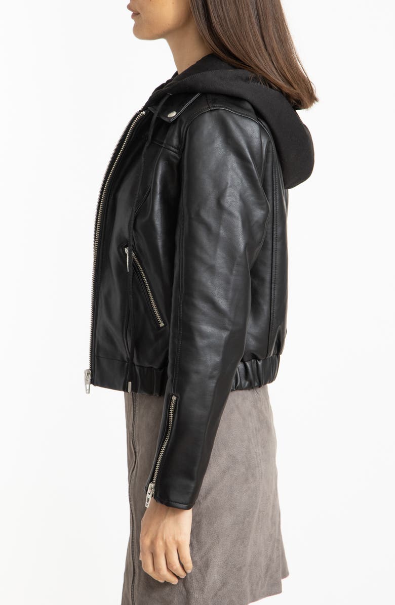 Shop Women hooded Leather jacket in Black