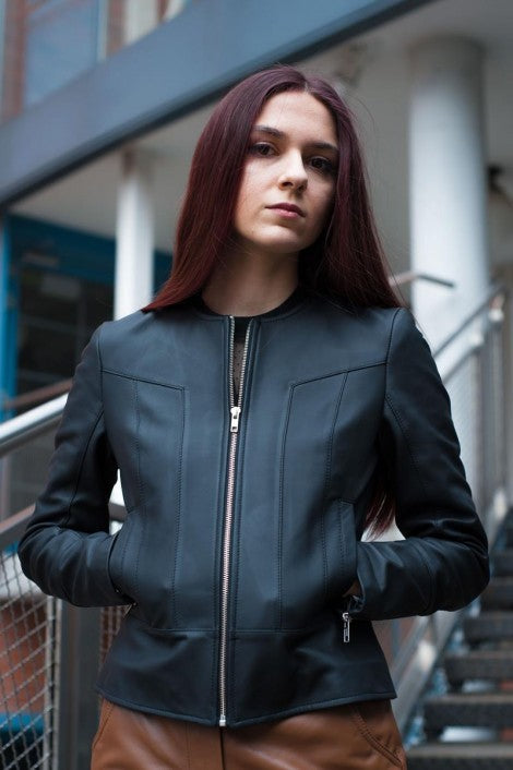 Shop Women Black Casual Bomber Leather Jacket