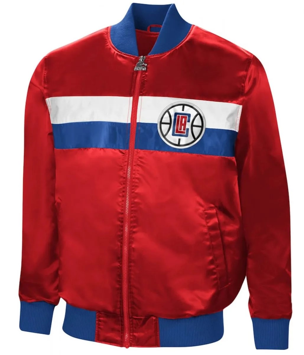 LA Clippers Bomber Red Satin Jacket