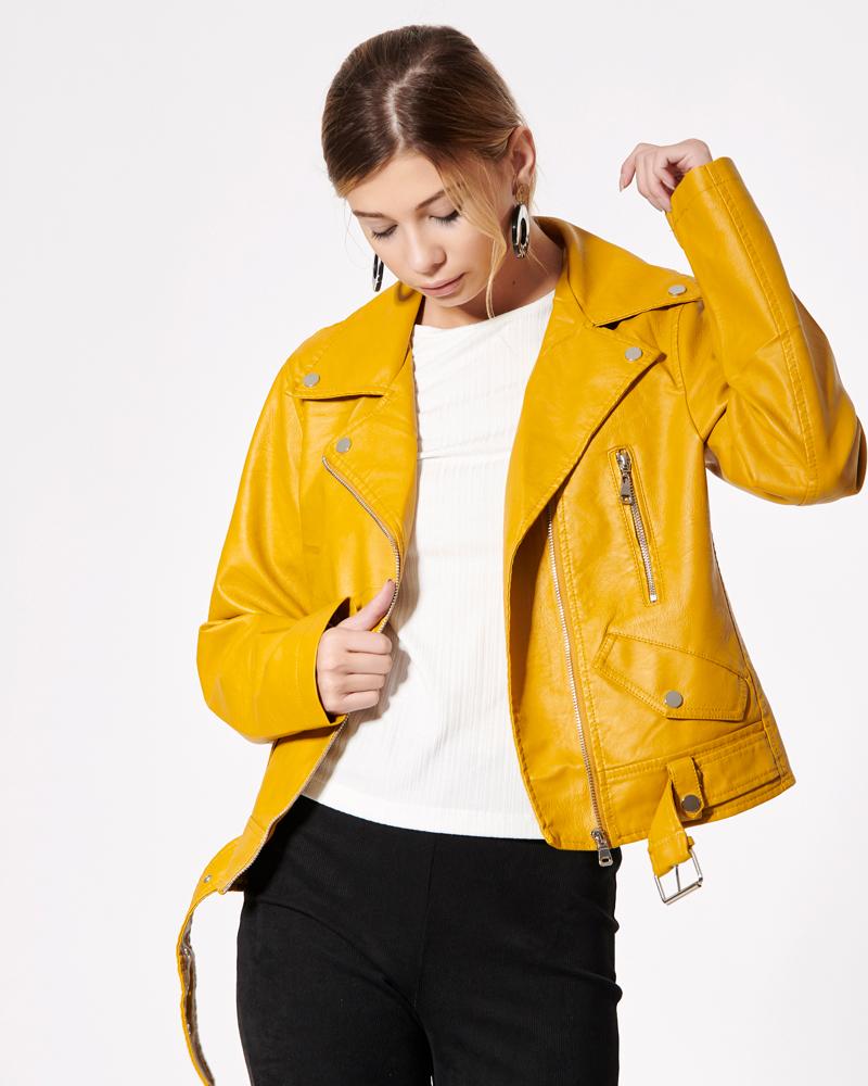 Shop Elegant Biker Yellow Leather Jacket for Women