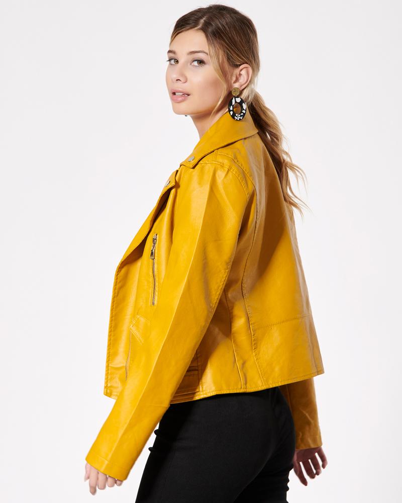 Shop Elegant Biker Yellow Leather Jacket for Women
