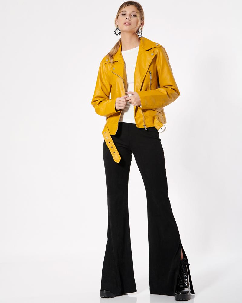 Shop Elegant Biker Yellow Leather Jacket for Women