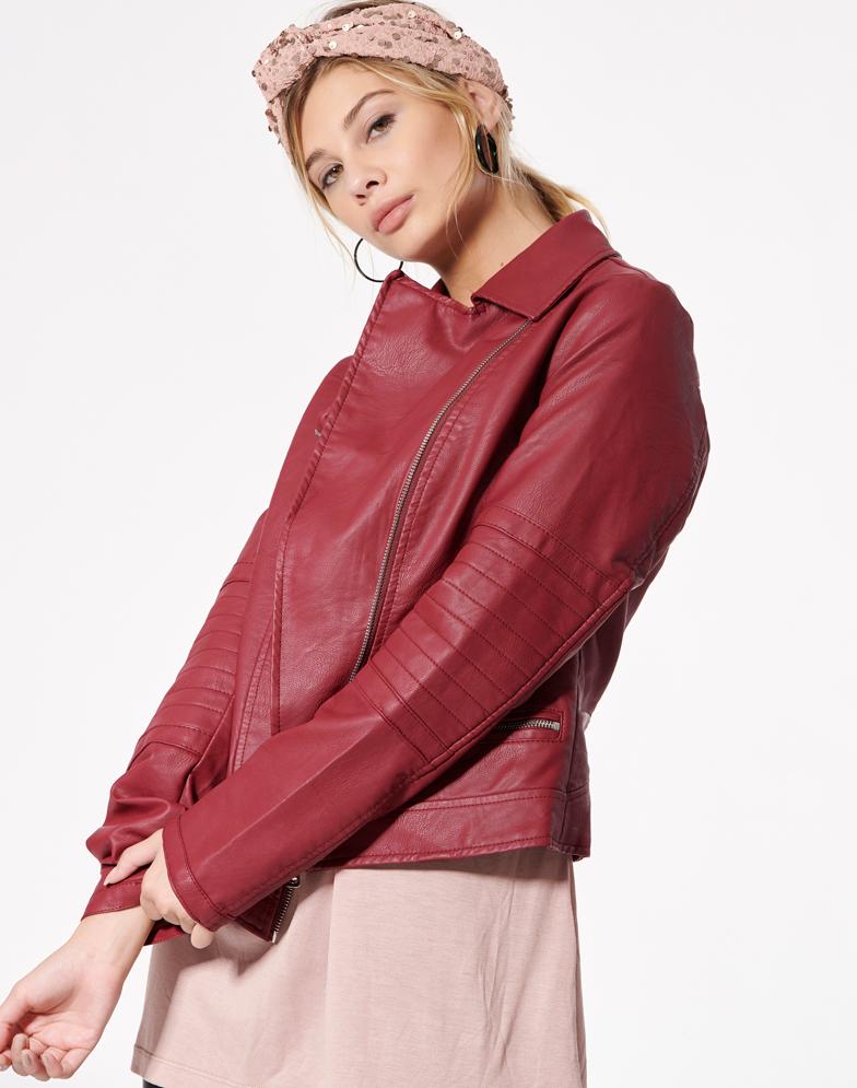 Shop Red Women Biker Leather Jacket