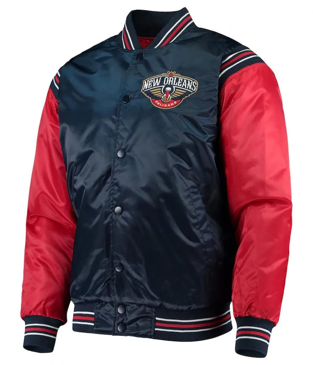 Shop New Orleans Pelicans Navy and Red Satin Jacket