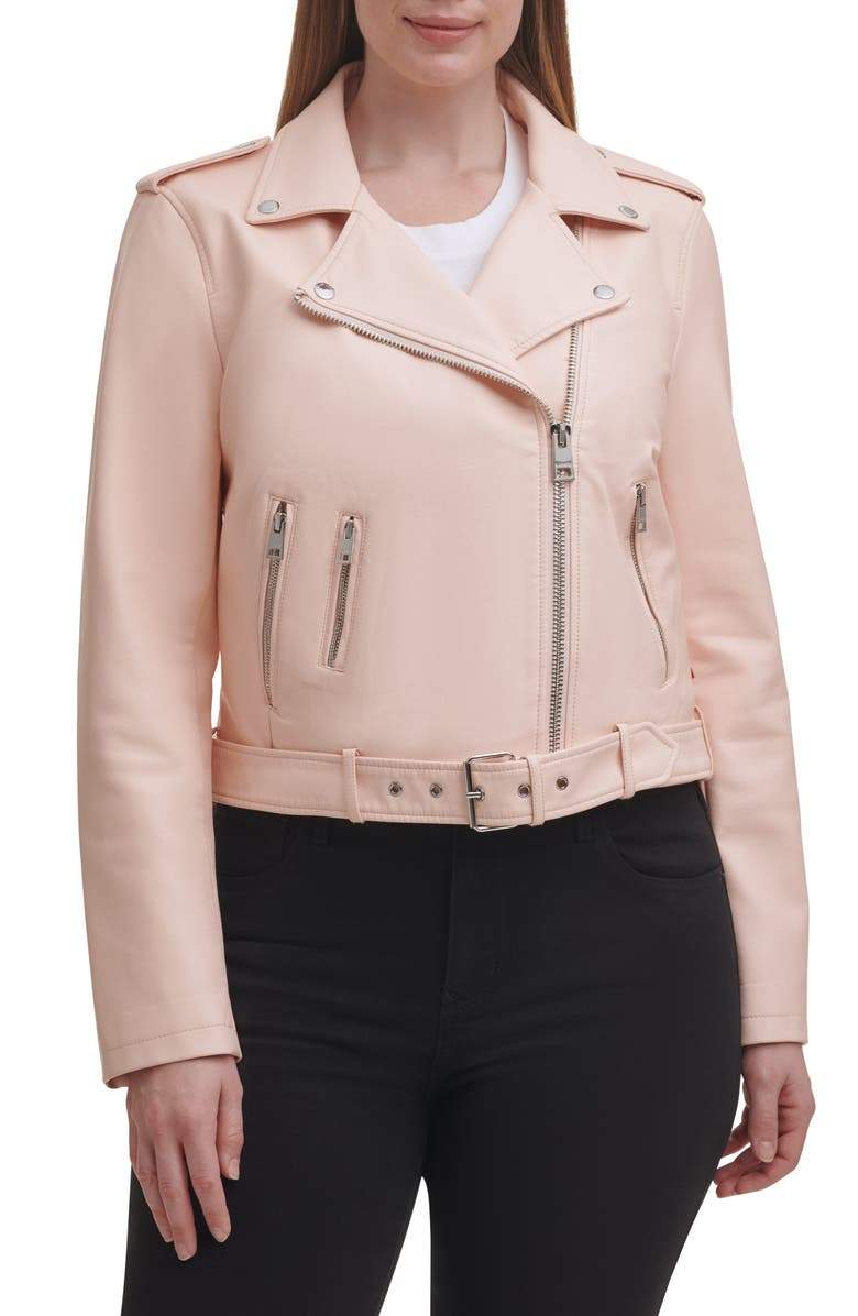 Shop Water Repellent Leather Fashion Belted Moto Jacket