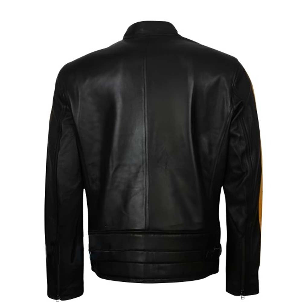 Shop MEN'S YELLOW &amp; BLACK CAFE RACER LEATHER JACKET